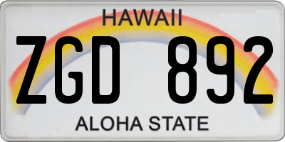 HI license plate ZGD892