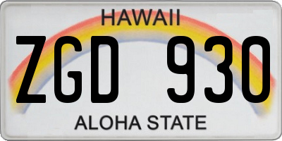 HI license plate ZGD930
