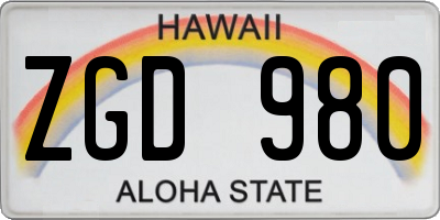 HI license plate ZGD980