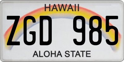 HI license plate ZGD985