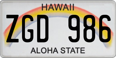 HI license plate ZGD986