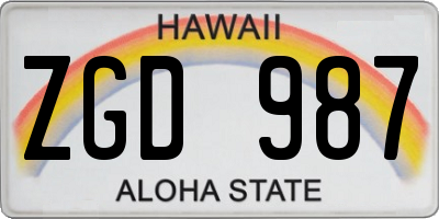 HI license plate ZGD987