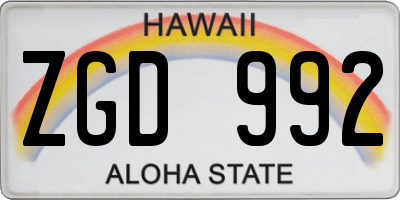 HI license plate ZGD992