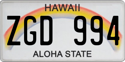 HI license plate ZGD994