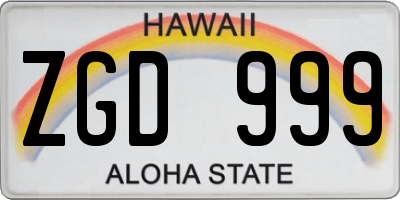 HI license plate ZGD999