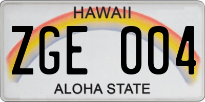HI license plate ZGE004