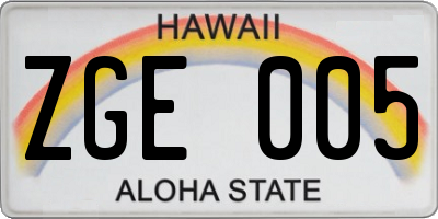 HI license plate ZGE005