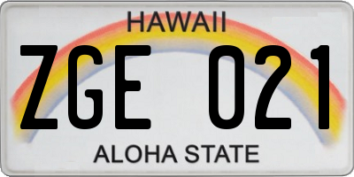 HI license plate ZGE021