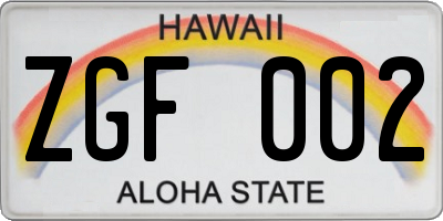 HI license plate ZGF002
