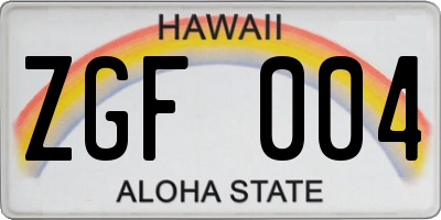 HI license plate ZGF004