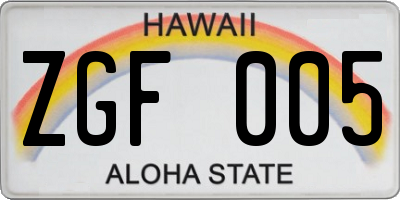 HI license plate ZGF005