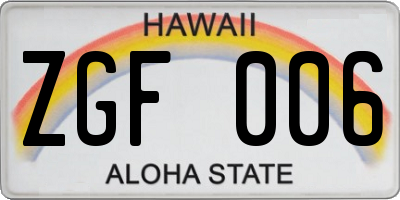 HI license plate ZGF006