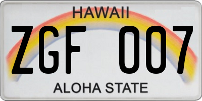 HI license plate ZGF007