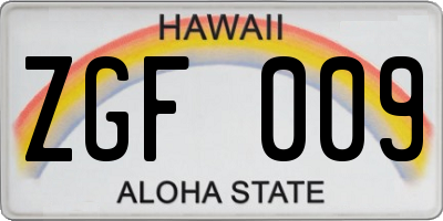 HI license plate ZGF009