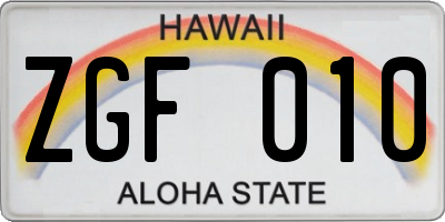 HI license plate ZGF010