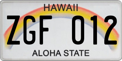 HI license plate ZGF012