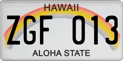 HI license plate ZGF013