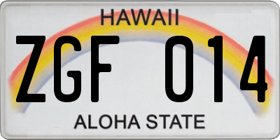 HI license plate ZGF014