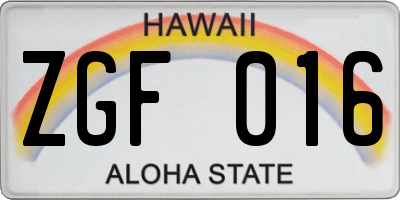 HI license plate ZGF016