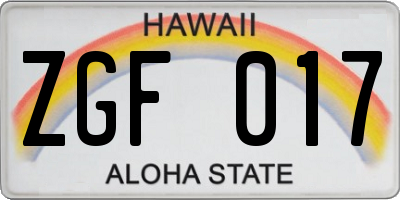 HI license plate ZGF017