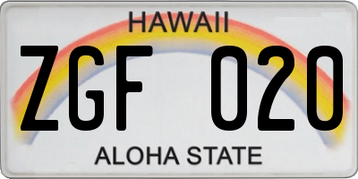 HI license plate ZGF020