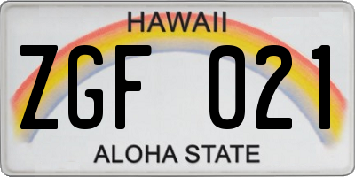 HI license plate ZGF021