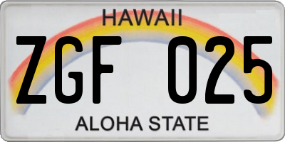 HI license plate ZGF025