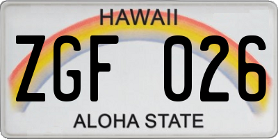 HI license plate ZGF026