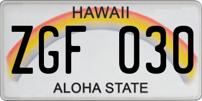 HI license plate ZGF030