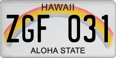 HI license plate ZGF031
