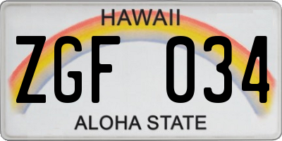 HI license plate ZGF034