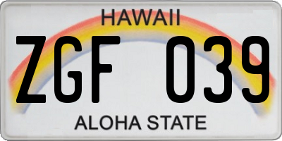 HI license plate ZGF039