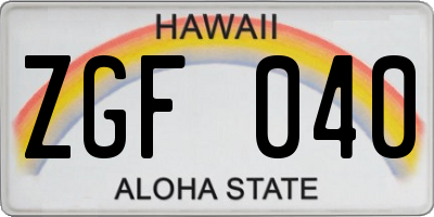 HI license plate ZGF040