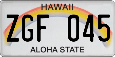 HI license plate ZGF045