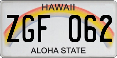 HI license plate ZGF062