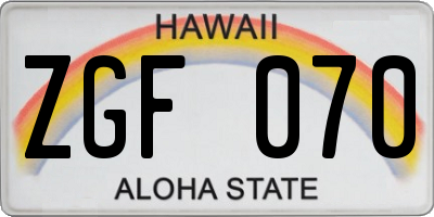 HI license plate ZGF070