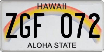 HI license plate ZGF072