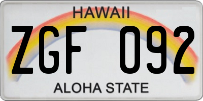 HI license plate ZGF092