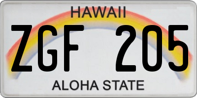 HI license plate ZGF205