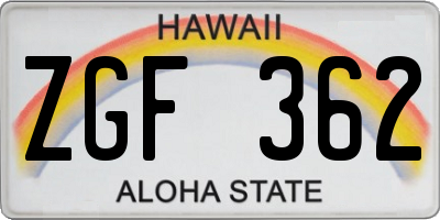 HI license plate ZGF362
