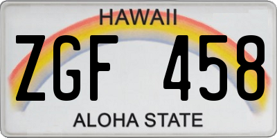 HI license plate ZGF458