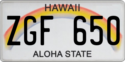 HI license plate ZGF650