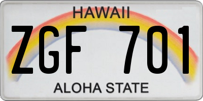 HI license plate ZGF701