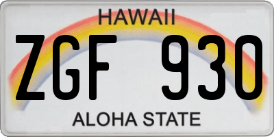 HI license plate ZGF930