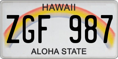 HI license plate ZGF987