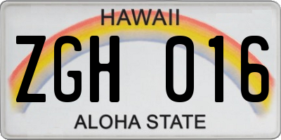 HI license plate ZGH016