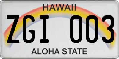 HI license plate ZGI003