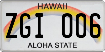 HI license plate ZGI006