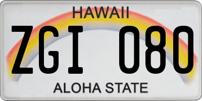 HI license plate ZGI080