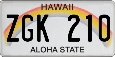 HI license plate ZGK210